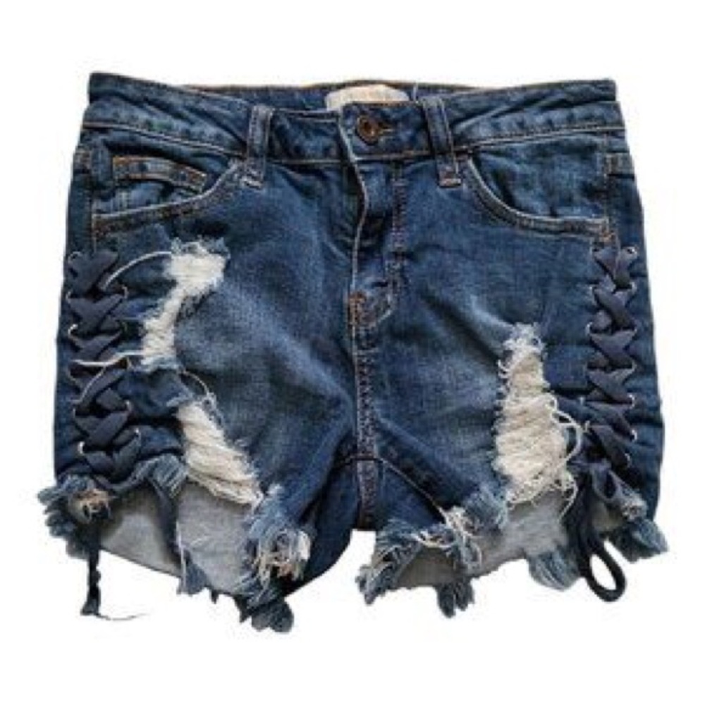 APHRODITE cutoff distressed side lace detail size S